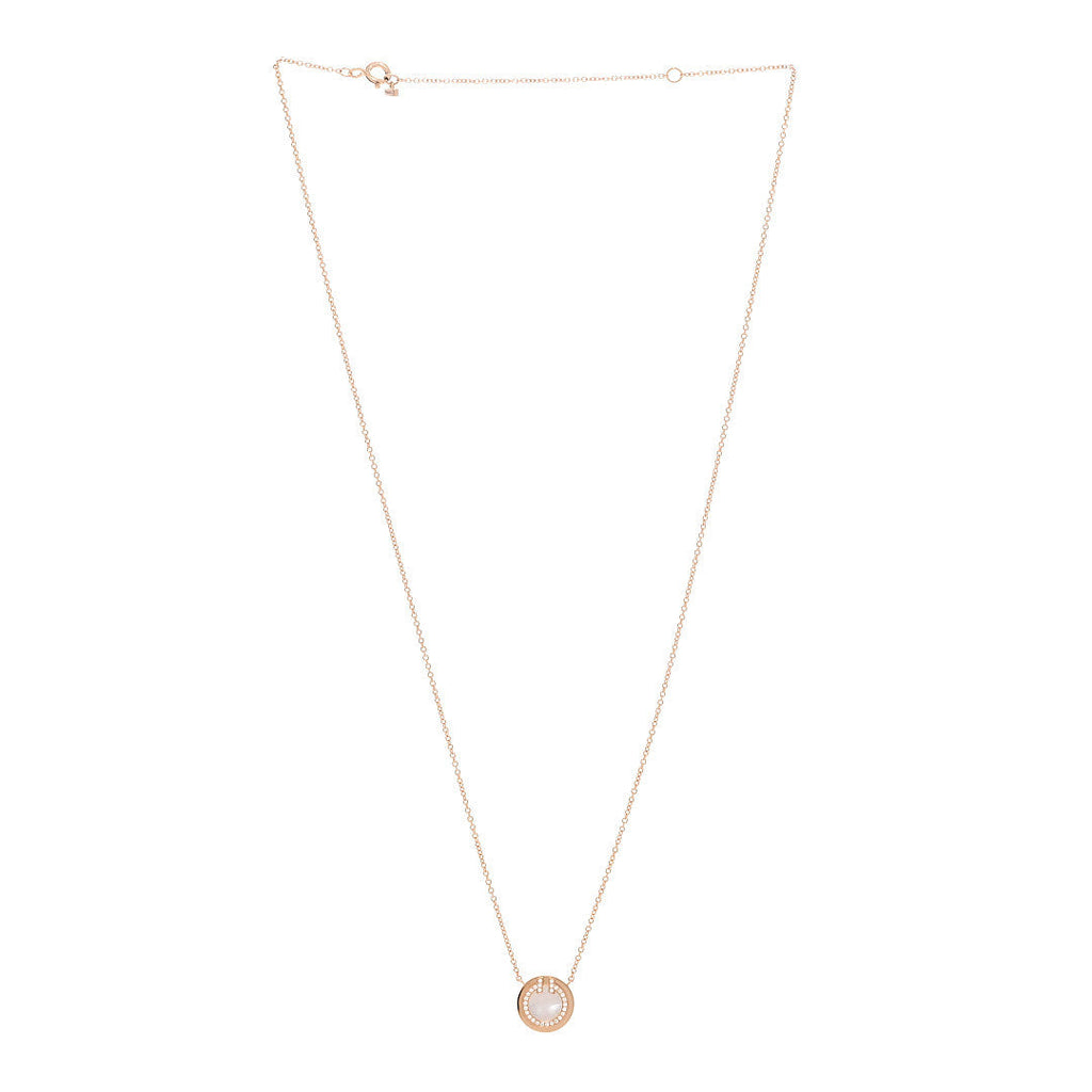 18K Rose Gold Diamond Mother of Pearl Small T Circle Pendant Necklace