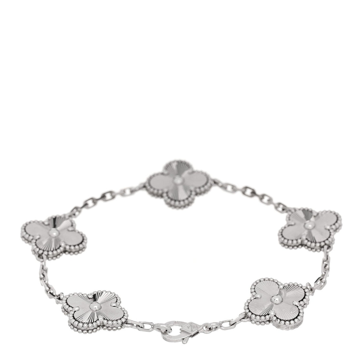 18K White Gold 5 Motifs Guilloche Vintage Alhambra Bracelet