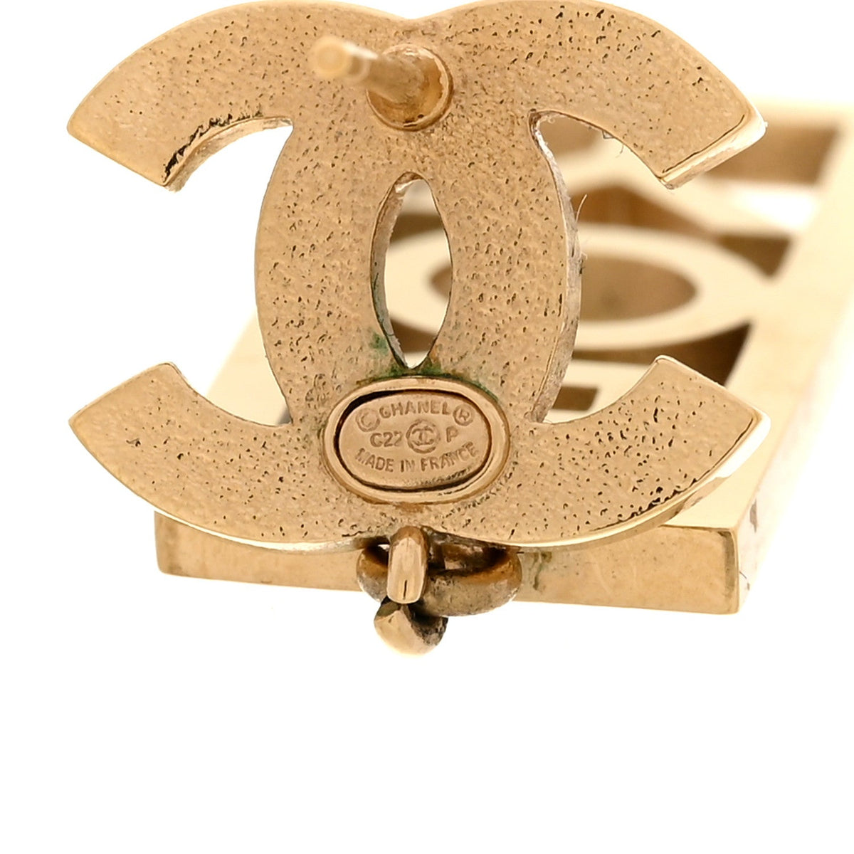 Metal Crystal CC Boy Drop Earrings Gold